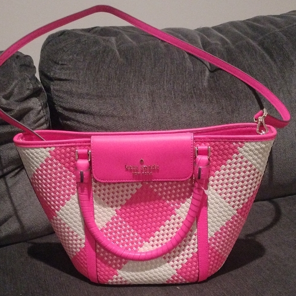 Kate Spade Vibrant Pink and Cream Checkered Shoulder Bag - Picture 1 of 7
